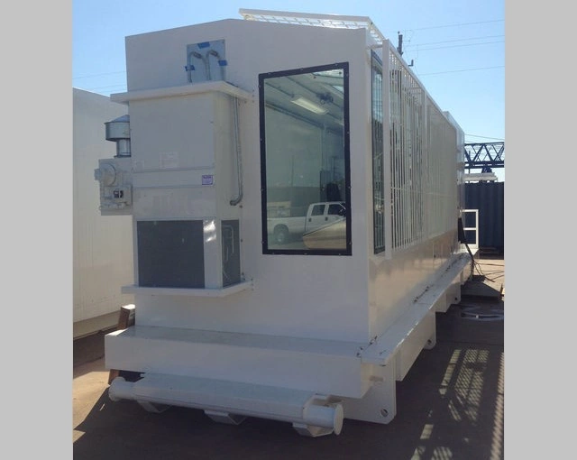 Completed industrial driller control cabin prepared for installation