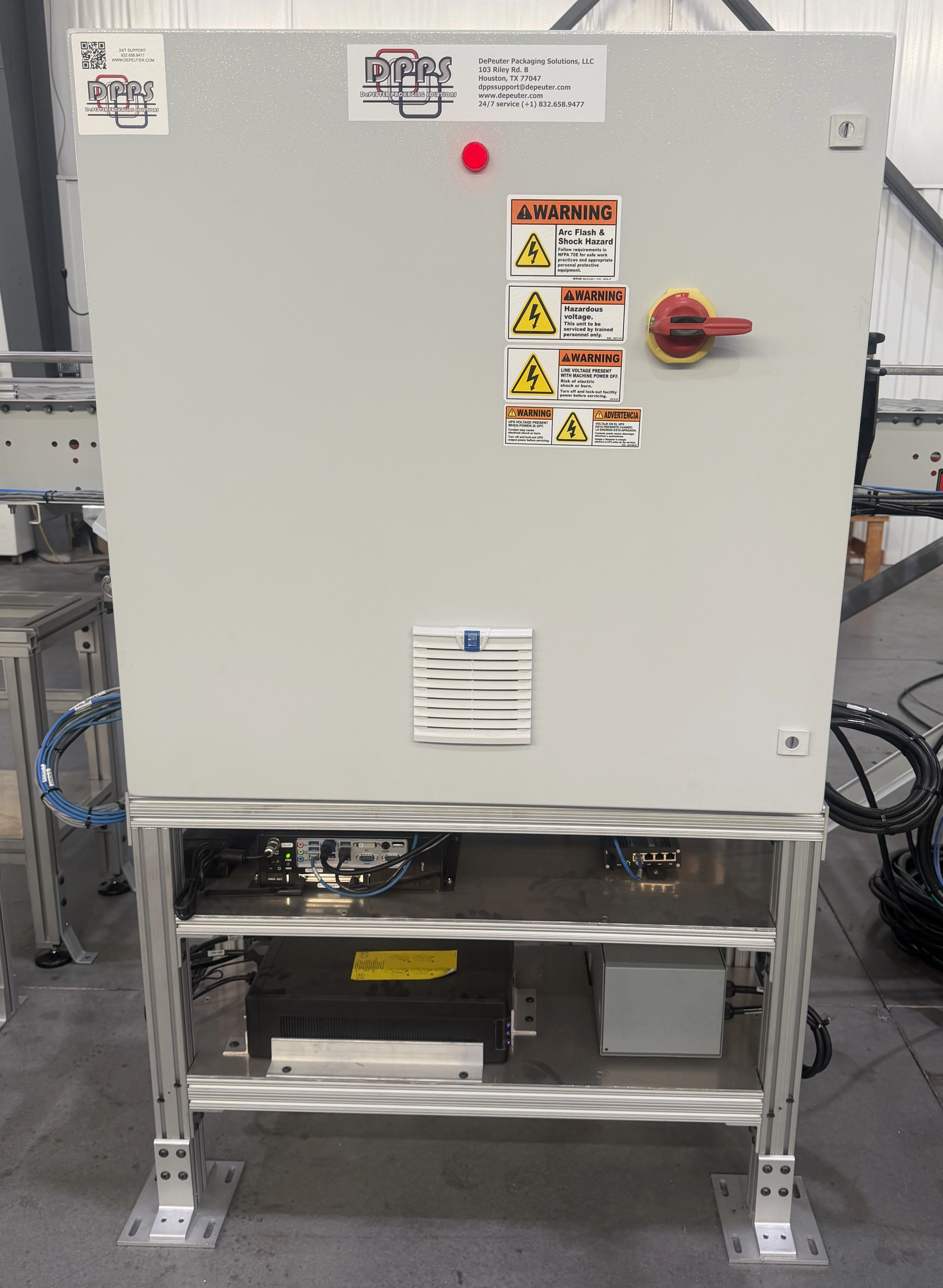 Completed floor-standing industrial control enclosure