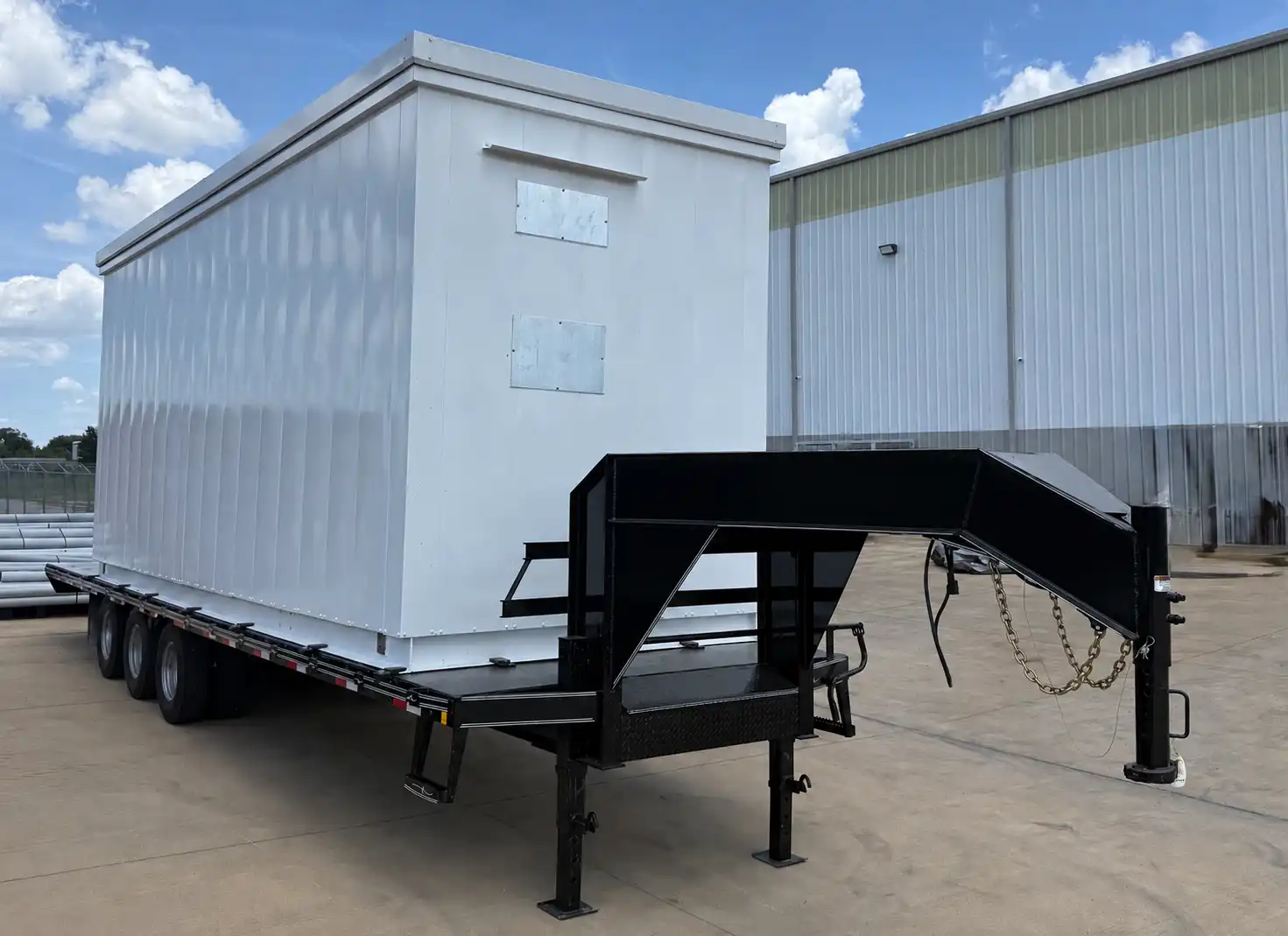 Industrial equipment trailer prepared for field installation
