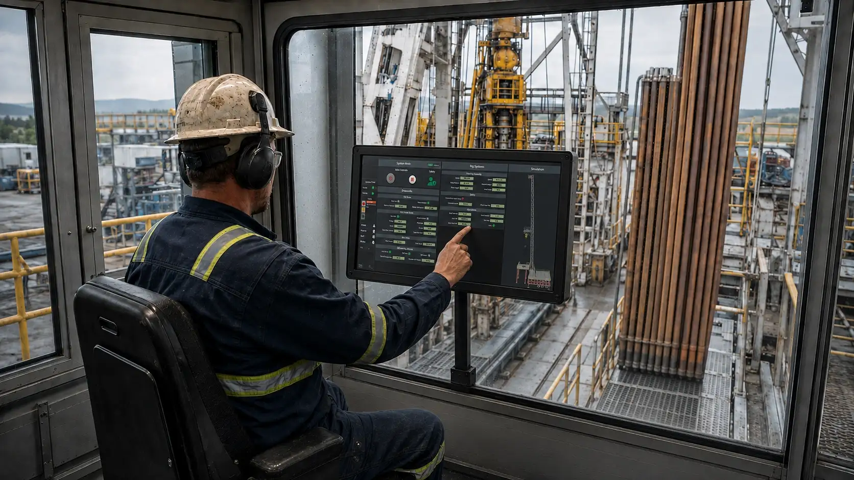 Operator using an automated drilling control interface from a drilling cabin