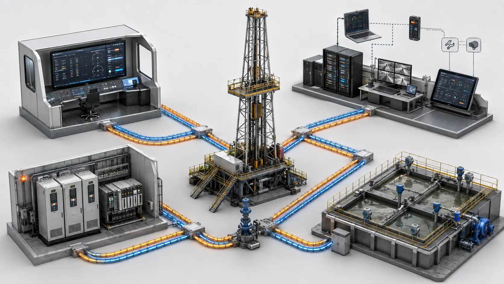 Connected architecture of the INFINITE Drilling System across rig controls, drives, instrumentation, monitoring, and remote support