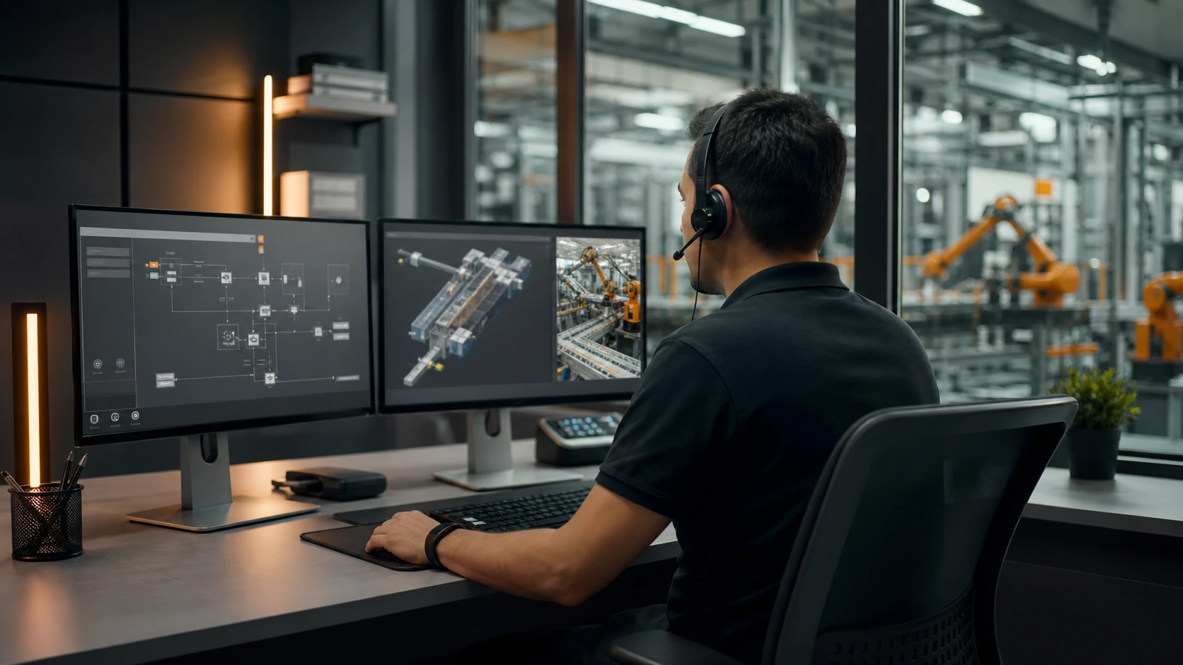Concept visualization of an automation specialist providing remote technical support